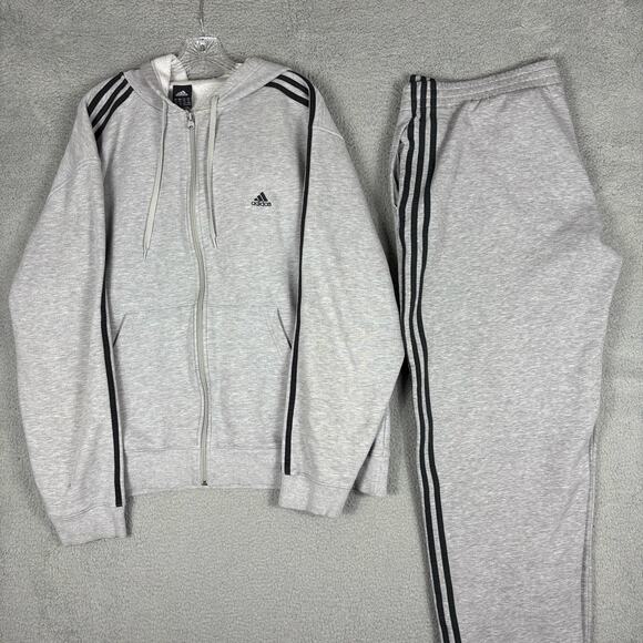 Adidas Tracksuit Men’s 2XL Gray Fleece Hoodie Sweatpants Hip Hop Y2K Street Wear - Picture 1 of 14